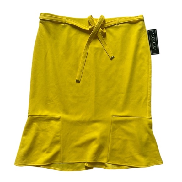 Yellow Flounce Hem Midi Flowy Trumpet Skirt Career Office Chic Women’s L - Picture 2 of 5